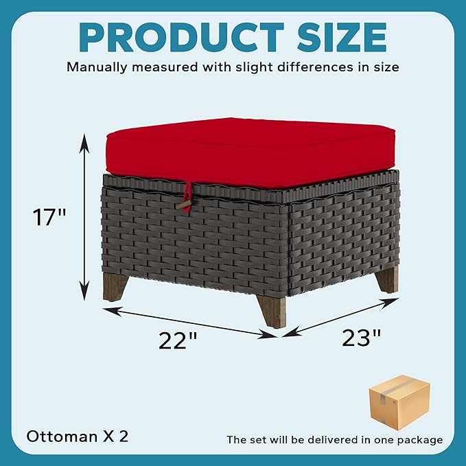 2 Pieces Patio Outdoor Ottomans with Removable and Washable Covers，PE Rattan Wicker Footstools for Porch, Garden - Photo 3