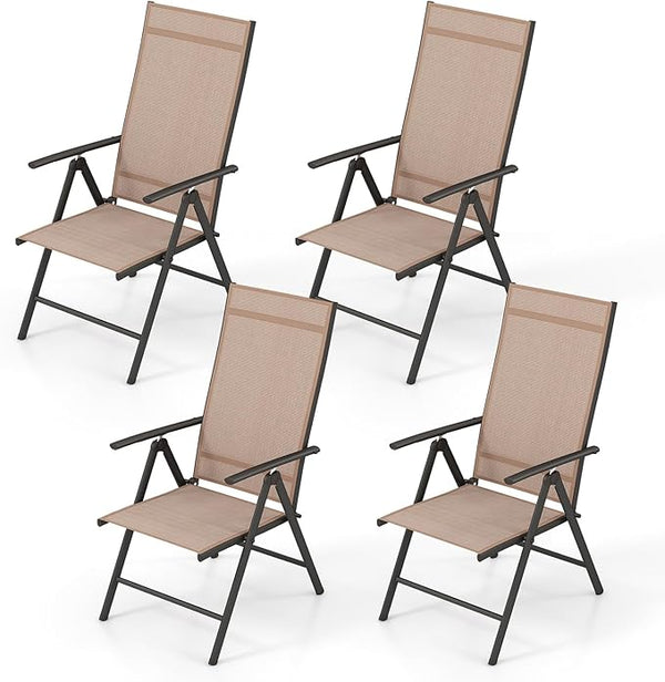 Giantex Set of 4 Folding Patio Chairs, High Back Outdoor Chairs with 7-Level Adjustable High Backrest - Photo 1