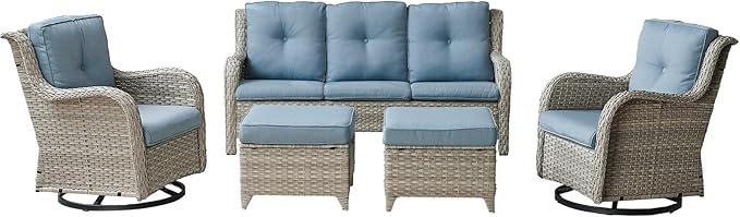 Rilyson Patio Furniture Swivel Chairs Set - 5 Piece Wicker Rattan Outdoor Sectional Conversation Sets with 2 Rocking - Photo 1