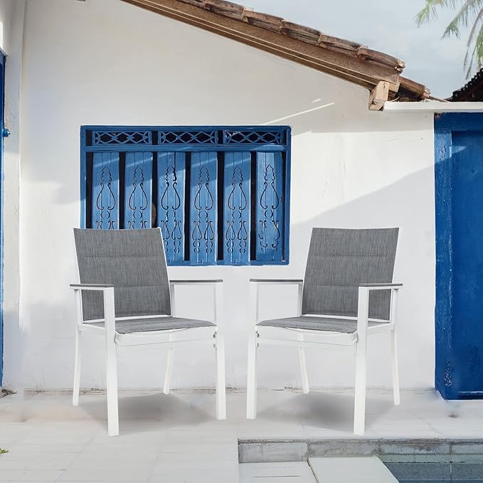 Kozyard Villa Outdoor Patio Dining Chairs Set of 2, Aluminum Frame with Padded Textilene Fabric - Photo 4