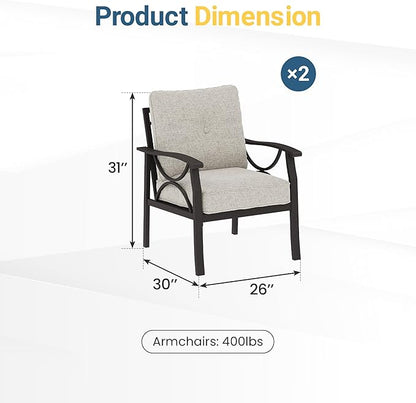 RoyalCraft Outdoor Patio Furniture Set, 3 Pieces Metal Patio Conversation Set with Side Table for Porch Garden Backyard, Beige