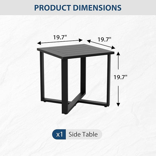 COOS BAY Iron Luxe Outdoor Side Table, Modern Weather Resistant Steel Patio End Table for Backyard, Garden, Deck, Porch, Balcony, Black