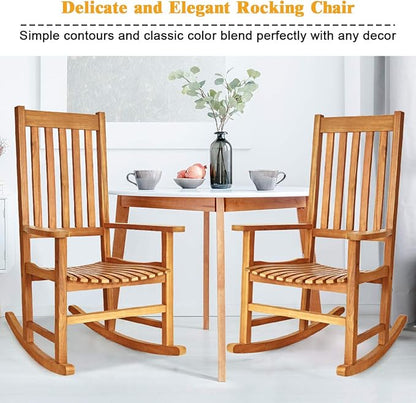 Giantex Rocking Chair Acacia Wood Frame Outdoor& Indoor for Garden, Lawn, Balcony, Backyard and Patio Porch Rocker (1, Natural)