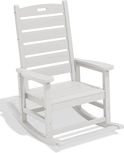 SERWALL HDPE Outdoor Rocking Chair, Oversized Rocking Chair with Footboard, High Back Porch Rocker Chair with 350lbs Support, White