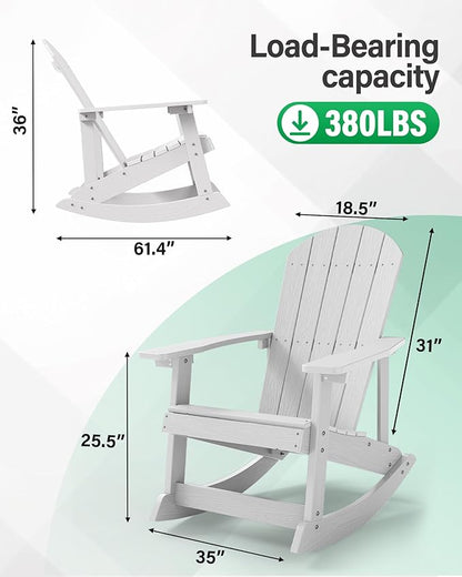 YEFU Outdoor Rocking Chair,Adirondack Rocking Chair,Patio Rocker Chair with Wide Back,Oversized Rocker Chair Look Like Real Wood, for Lawn, Porch, Backyard, Indoor and Garden(White)