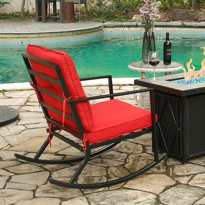BALI OUTDOORS Patio Rocker Chair Rocking Chairs 2 Piece Modern Outdoor Furniture Red Thick Cushions, Black Steel Frame