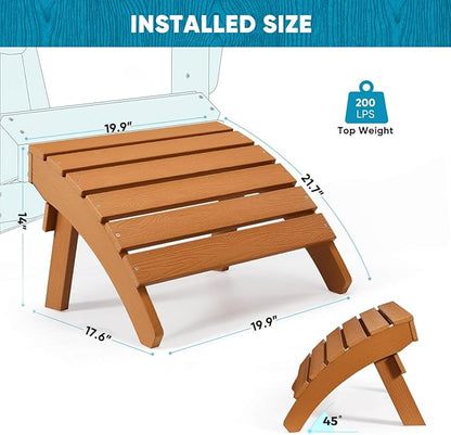 Adirondack Ottoman Set of 4, Plastic Folding Adirondack Footstool, All Weather Ottoman for Adirondack Chairs, Widely Used for Outdoor, Porch, Patio, Garden, Poolside, Fire Pits - Teak