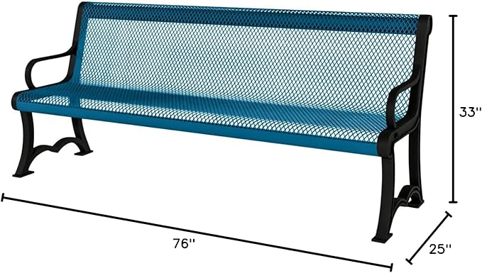 COATEDOUTDOORFURNITURE Coated Outdoor Furniture Heavy-Duty Outdoor Bench Thermoplastic Coated, Expanded Metal, Commercial-Grade Garden Bench, Made in America (Portable with Back, 4 Ft, Light Blue)