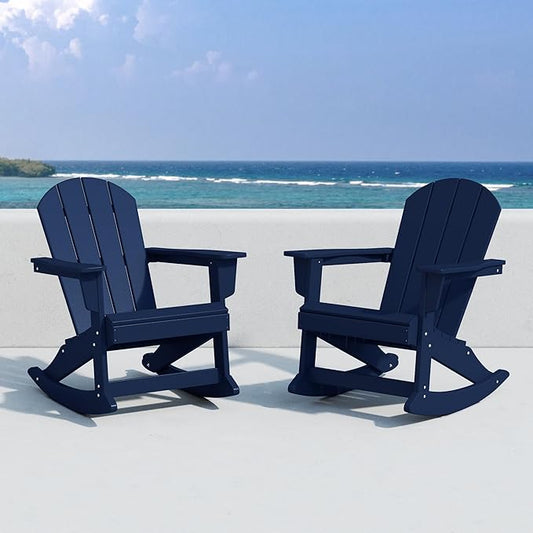 WO WESTIN OUTDOOR HDPE Laguna Outdoor Rocking Poly Adirondack Chair (Set of 2), Navy Blue
