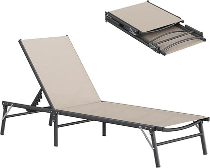 UDPATIO Foldable Patio Lounge Chairs Outdoor Chaise Lounge with 5-Positions Poolside Lounge Chairs with Portable Design for Pool, Beach, Deck, Backyard No Assembly