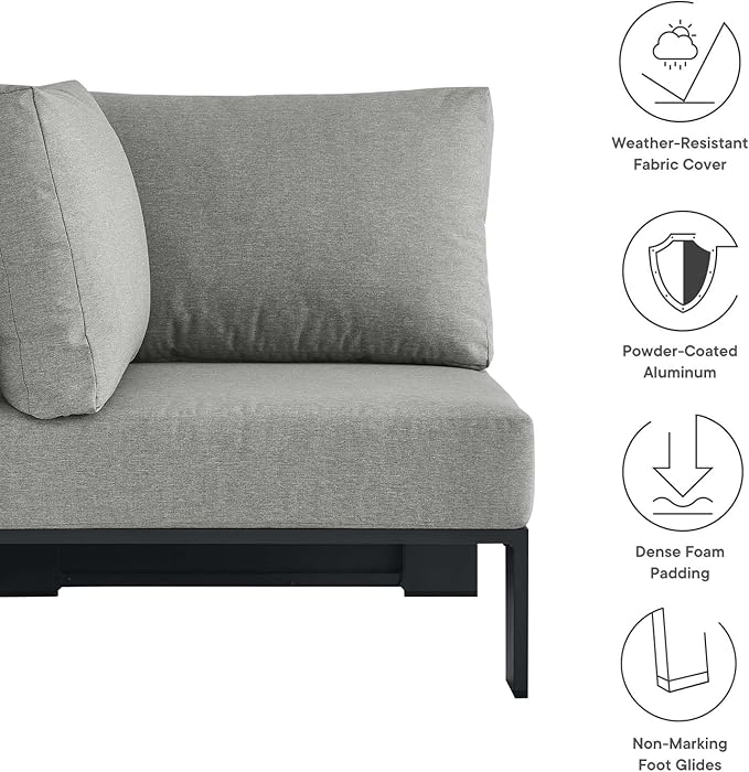 Modway Tahoe Aluminum Outdoor Sectional Corner Chair Gray with Weather-Resistant Cushions - Photo 7