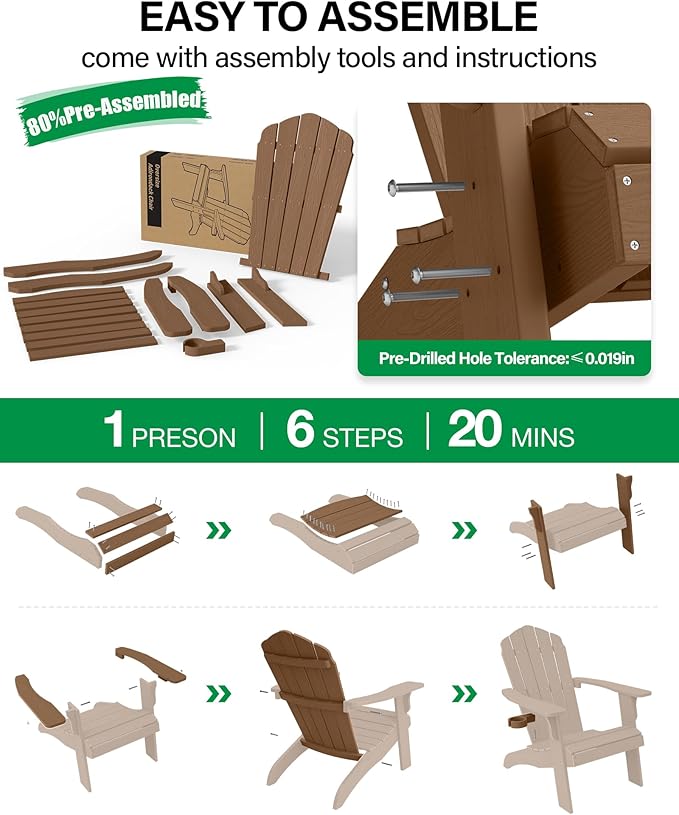 YEFU Oversized Plastic Adirondack Chair Set of 2 with Cup-Holder (Large Dual-Purpose), Weather Resistant, Poly Lumber Outdoor Chairs Duty Rating Widely Used in Patio, Lawn, Outside, Garden Chair-Teak