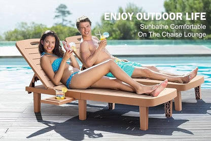 Outdoor Chaise Lounge Set of 4, Waterproof Resin Lounge Chairs for Outside w/Adjustable 5 Positions All Weather Recliner Chair for Patio, Poolside, Beach, Yard, Brown