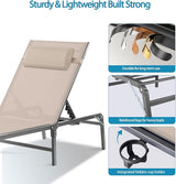 Foldable Outdoor Lounge Chairs Set of 2, No Assembly Chaise Lounge Outdoor with Cup Holder and 6 Adjustable Positions - Photo 6