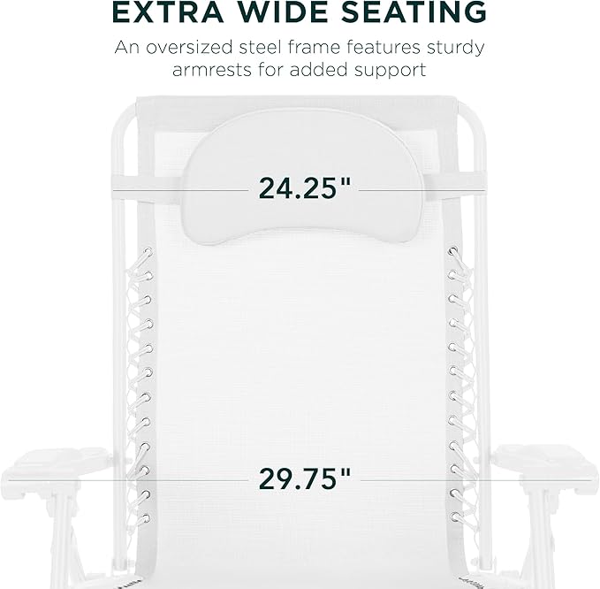 Best Choice Products Oversized Zero Gravity Chair, Folding Outdoor Patio Lounge Recliner w/Cup Holder Accessory Tray, Pillow - Snow