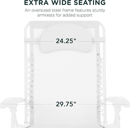 Best Choice Products Oversized Zero Gravity Chair, Folding Outdoor Patio Lounge Recliner w/Cup Holder Accessory Tray, Pillow - Snow