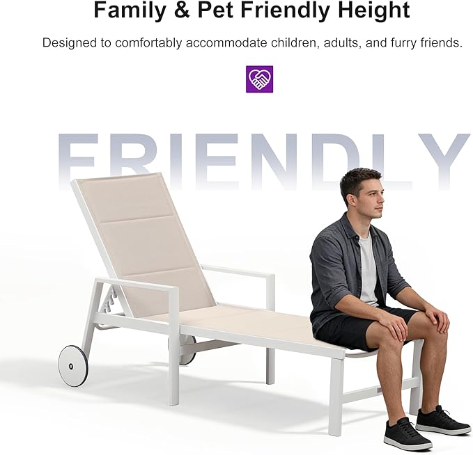 PURPLE LEAF Outdoor Chaise Lounge Set Adjustable Sunbathing Recliner with Armrest and Side Table for Poolside Beach Outside Patio Aluminum Chaise Lounger Khaki