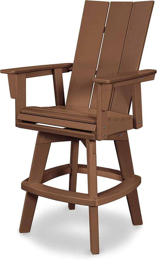 POLYWOOD® Modern Curveback Adirondack Swivel Bar Chair in Teak
