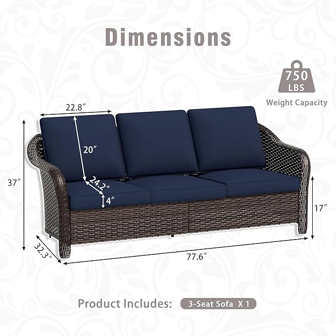 3 Piece Patio Wicker Conversation Set, All-Weather Use Outdoor Wicker Sofa with 2 PE Rattan Chair, Ideal for Porch - Photo 3