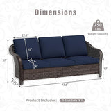 77 inch Outdoor Wicker 3 Seater Sofa, All-Weather Use Patio Rattan Sofa with Seat and Back Cushion, Ideal for Porch - Photo 3