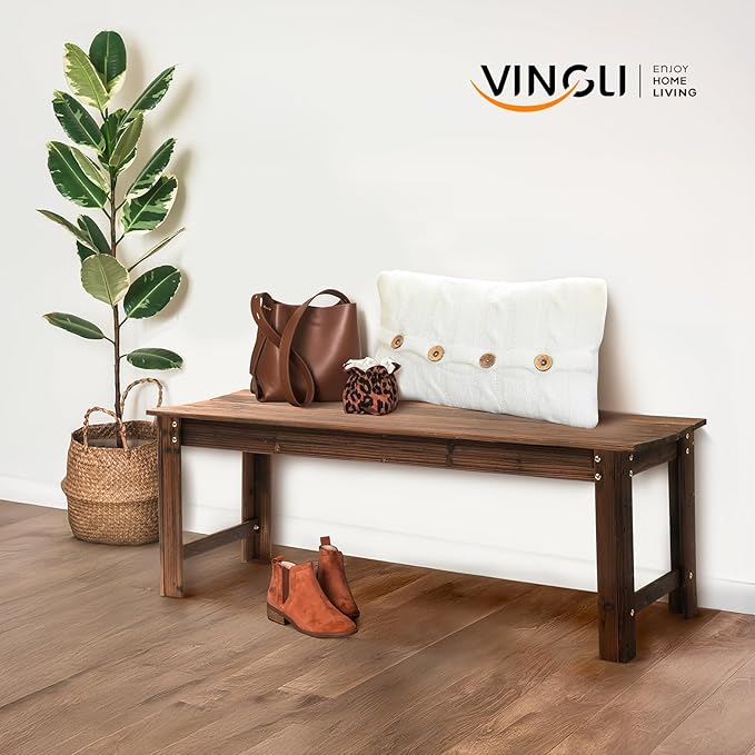 VINGLI Outdoor Wood Bench, 48" Outdoor Bench Patio Wooden Bench Garden Bench Outdoor Backless Bench for Deck Patio - Photo 2