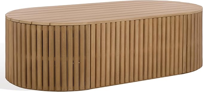 SAFAVIEH Couture Outdoor Patio Furniture Collection - Arielle Solid Wood Oval Coffee Table, Fully Assembled (CPT5001)