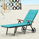 COSTWAY Folding Rattan Lounge with Wheels, Aluminum Patio Lounger with 7 Adjustable Positions, Soft Cushion - Photo 2