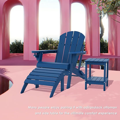 IVY&LANE Folding-Adirondack-Chairs-Set-of-4 | HDPE Plastic | Outdoor Fire Pit Chair with Cup Holder | Blue | Poly | Weather Resistant | for Patio Deck Poolside Garden Beach