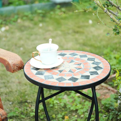 VCUTEKA Mosaic Outdoor Side Table - Small Patio Table Coffee Outside Accent Tables Round End Plant Tables for Bistro Balcony Porch Outdoor Benches 14'' Brown