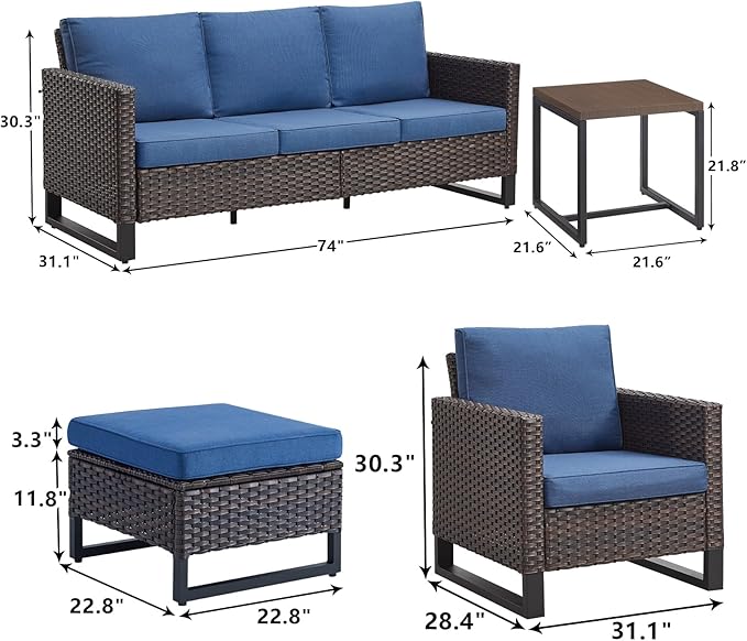 Rilyson Wicker Outdoor Patio Furniture Set - 6 Piece Patio Conversation Set with 2 Armrest Chairs, 2 Rattan Ottoman - Photo 3