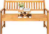 Greesum Outdoor Bench 2-Person Acacia Garden Chair Patio Porch Furniture with Foldable Small Table Plate for Deck, Yard - Photo 1