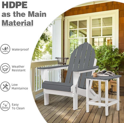 Aoodor HDPE Outdoor All-Weather Folding Adirondack Chair for Patio, Garden, Backyard, Lawn, Fire Pit, Gray