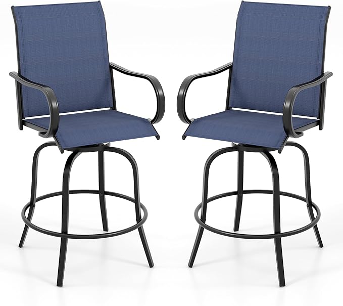 Tangkula Outdoor Swivel Bar Stools Set of 2, Bar Height Tall Patio Chairs with Armrests & High Back - Photo 1