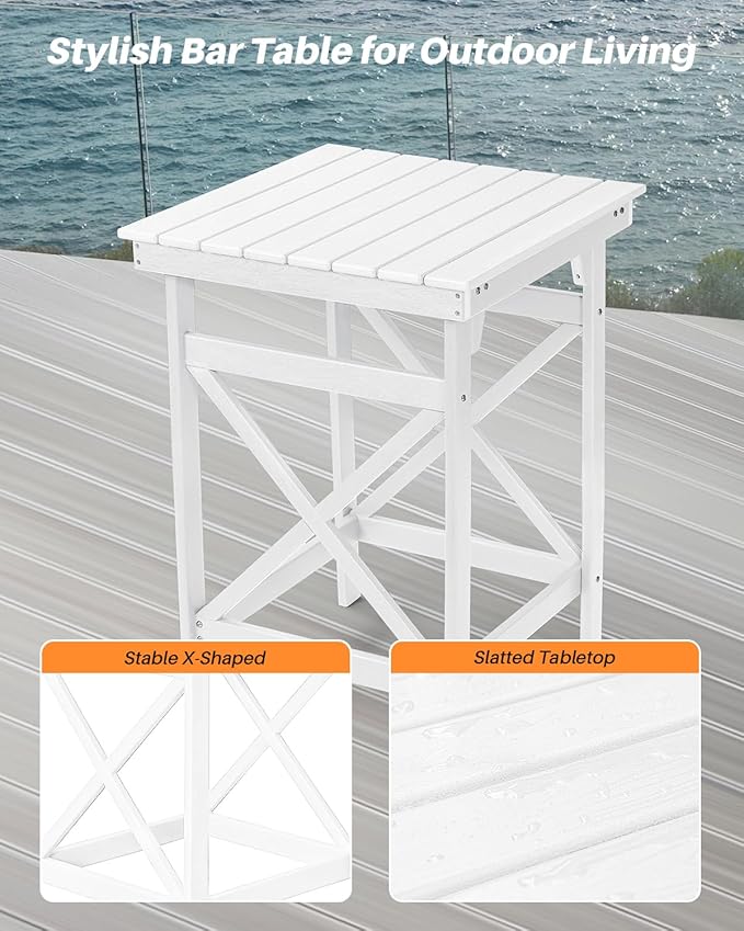 HDPE Outdoor Bar Table, 41" Adirondack Outdoor Bar Height Table, Weather Resistant HDPE Patio High Top Pub Table, Square HDPE Patio Bar Tables for Garden, Porch, Poolside, Balcony, Pearl
