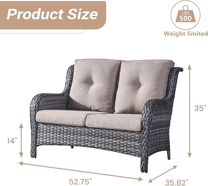 HUMMUH 4 Piece Patio Conversation Furniture Set PE Wicker Rattan Outdoor Loveseat Sofa, Patio Chairs - Photo 2