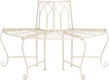 SAFAVIEH Outdoor Furniture Collection – Abia Antique White Distressed Wrought Iron 50-Inch Curved Tree Bench - Photo 1