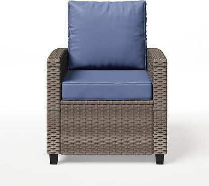2 Pieces Patio Furniture Set, Outdoor Wicker Chairs Set of 2, All Weather High Back Rattan Chairs, Seating Club Chair Porch Chairs Set with Cushions for Balcony Porch Deck, Blue