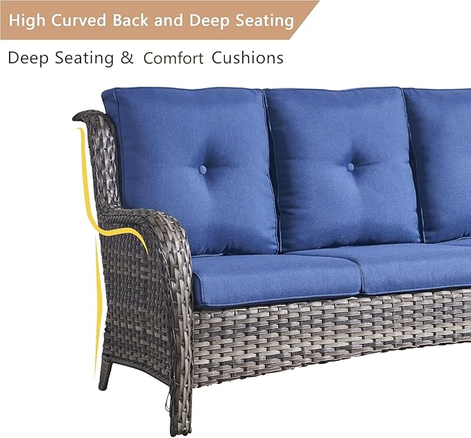 HUMMUH 6 Pieces Patio Furniture Set with Fire Pit Table High Back Outdoor Conversation Set Wicker Patio Couch Outdoor - Photo 2