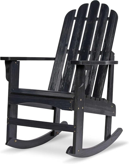 Shine Company Marina Adirondack Porch Rocker, Indoor Outdoor Wood Rocking Chair, Black