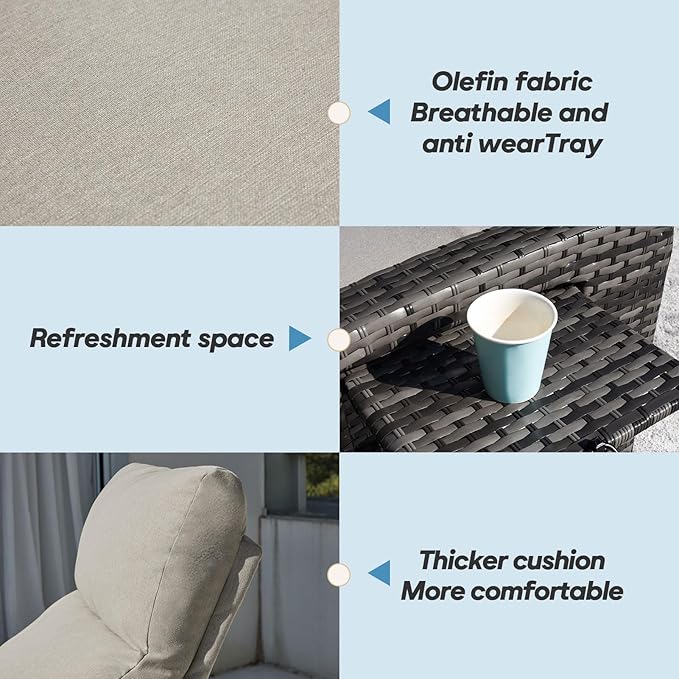 Upgraded Outdoor Recliner Chair, Reclining Patio Chairs with Adjustable Back up to 150°Lay Flat and Extended Footrest - Photo 4