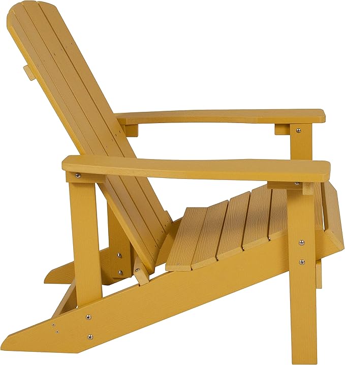 Flash Furniture Charlestown Poly Resin Adirondack Chair - Yellow - All Weather - Indoor/Outdoor - Set of 2 - Photo 6