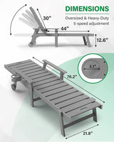 YEFU Lounge Chair Outdoor Set of 4: Outdoor Chaise Lounge with 5-Level Adjustable Backrest, Cup Holders & Wheels - Photo 3