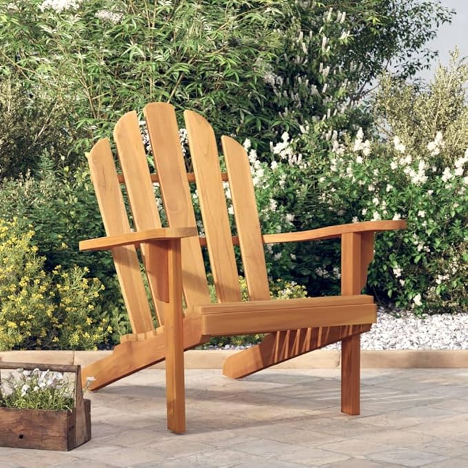 Solid Teak Wood Adirondack Chair for Outdoor Relaxation, Durable Garden Patio Furniture with Wide Arms and Slanted Back - Photo 1
