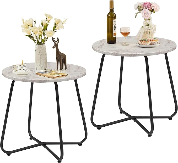 VECELO Patio Outdoor Side Snack Table,Small Round Anti-Rust Metal Style for Garden Balcony,Yard,Living Room - Photo 1