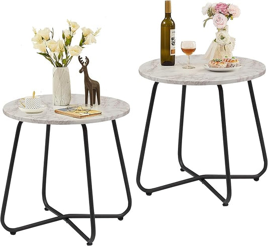 VECELO Patio Outdoor Side Snack Table,Small Round Anti-Rust Metal Style for Garden Balcony,Yard,Living Room