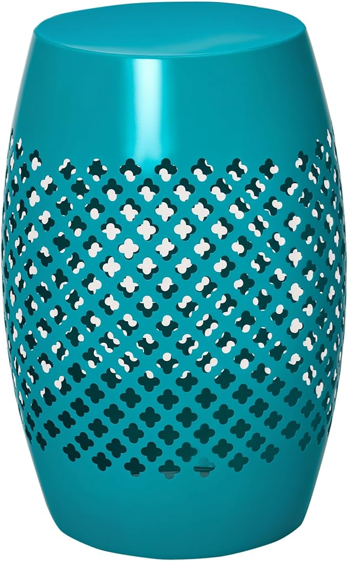 Outsunny 12" Steel Outdoor Side Table, Round Hollow Drum Patio End Table, Accent Table for Indoor and Outdoor, Blue