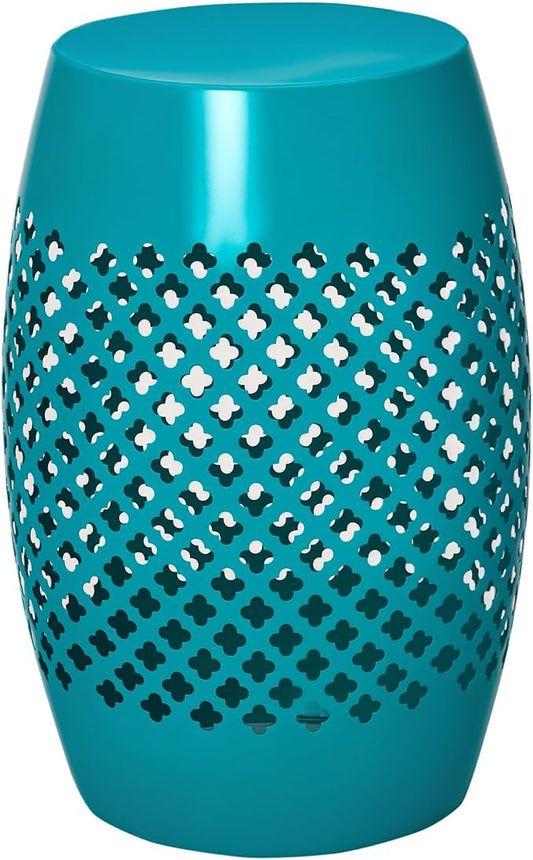 Outsunny 12" Steel Outdoor Side Table, Round Hollow Drum Patio End Table, Accent Table for Indoor and Outdoor, Blue