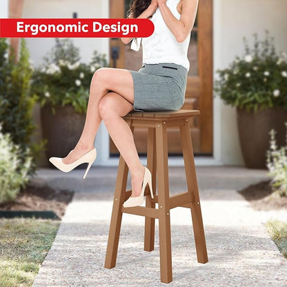 Costaelm 29" Height Outdoor Bar Stools, All-Weather Bar Stools, Adirondack Poly Patio Square Bar Stool for Patio, Deck, Kitchen Counter and Garden, Teak