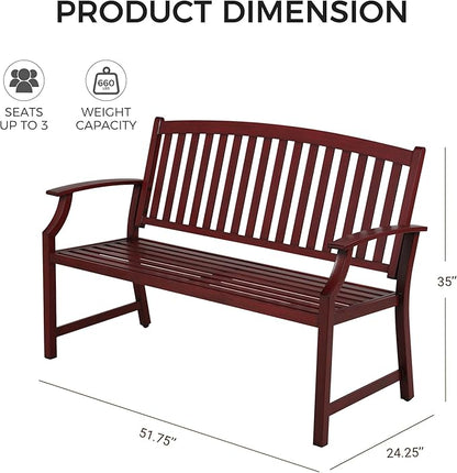 Grand patio 52" Farmhouse Outdoor Bench, Garden Benches with Anti-Rust Aluminum Powder Coated Frame, Faux Wood Grain Finish Frame Patio Bench for Front Porch, Red