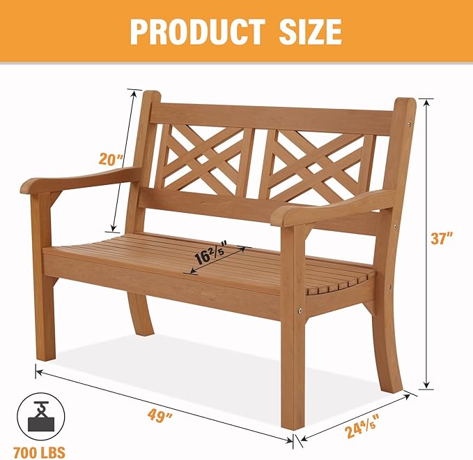 Psilvam 49''W All-Weather Poly Lumber Outdoor Bench – 2- Person Garden Bench with Decorative Backrest & Curved Armrests - Photo 3